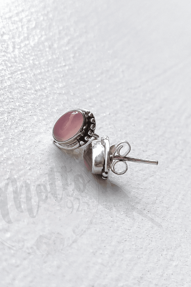 Rose (Pembe) Kuvars Doğal Taşlı Çivi Küpe