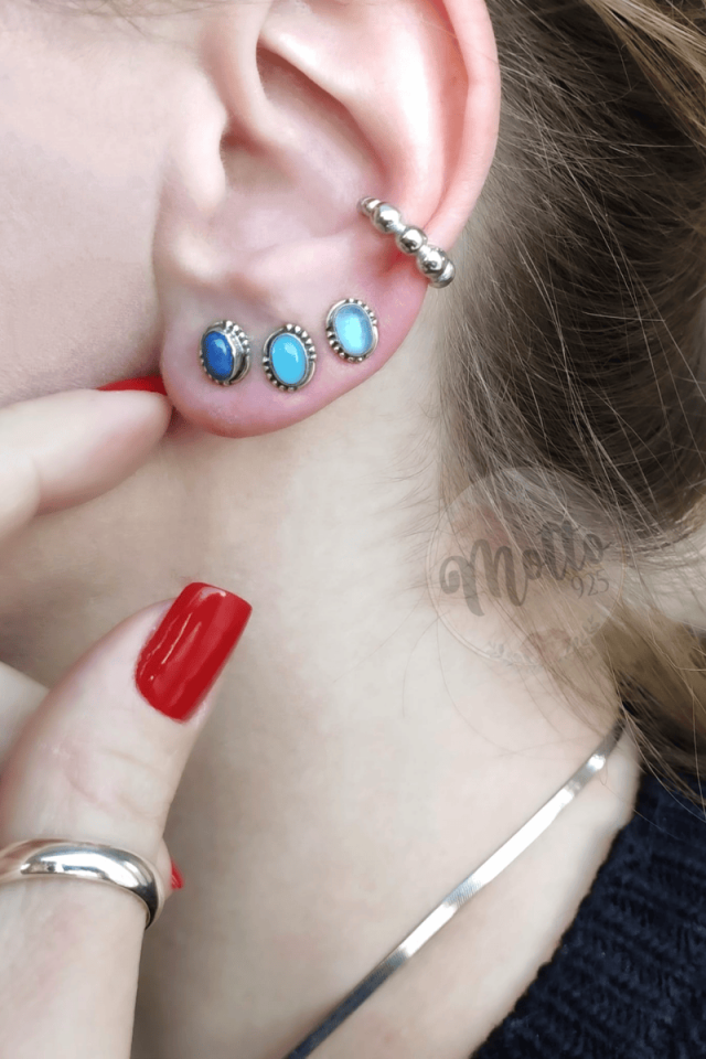 Aquamarin Doğal Taşlı Çivi Küpe