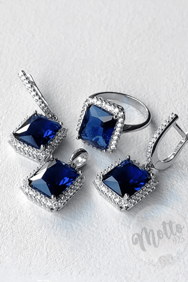 Kök Safir Taşlı Set