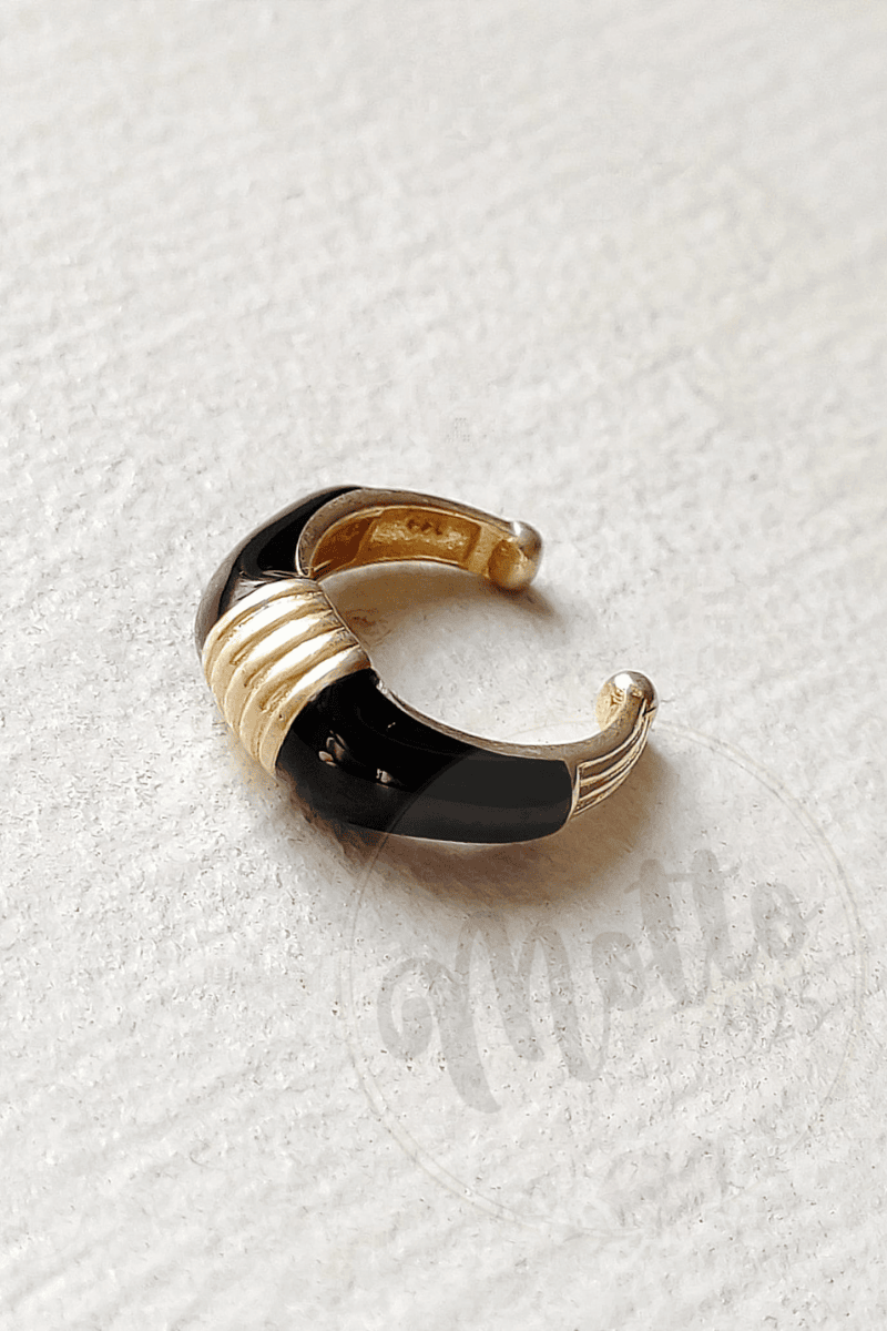 İthal Siyah Mineli Goldplated Earcuff Küpe