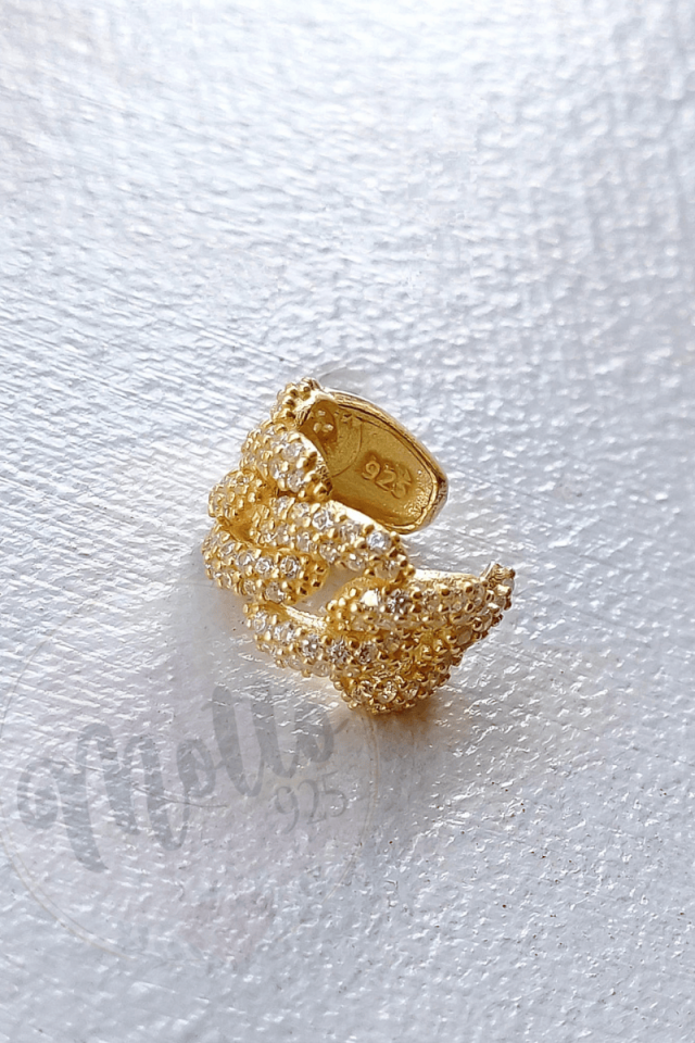 Yarım Tur Beyaz Taşlı Zincir Form Earcuff Küpe