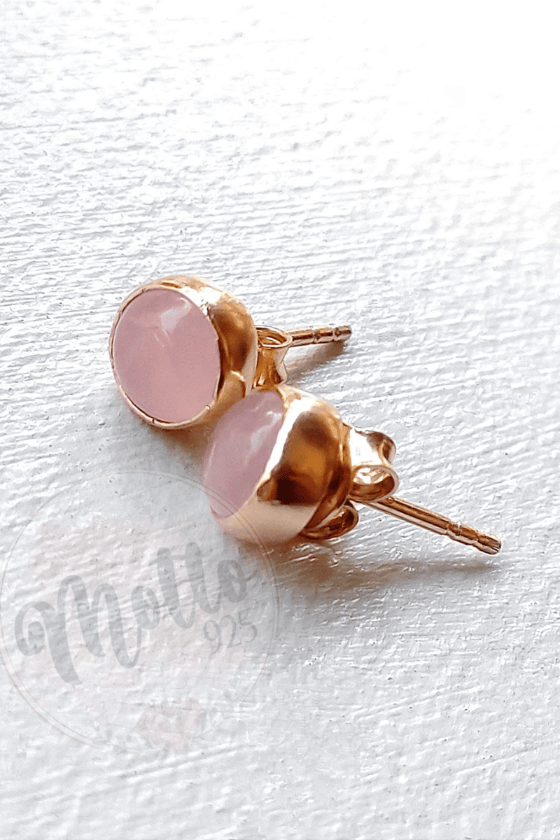 Pembe (Rose) Kuvars Taşlı Nokta Küpe