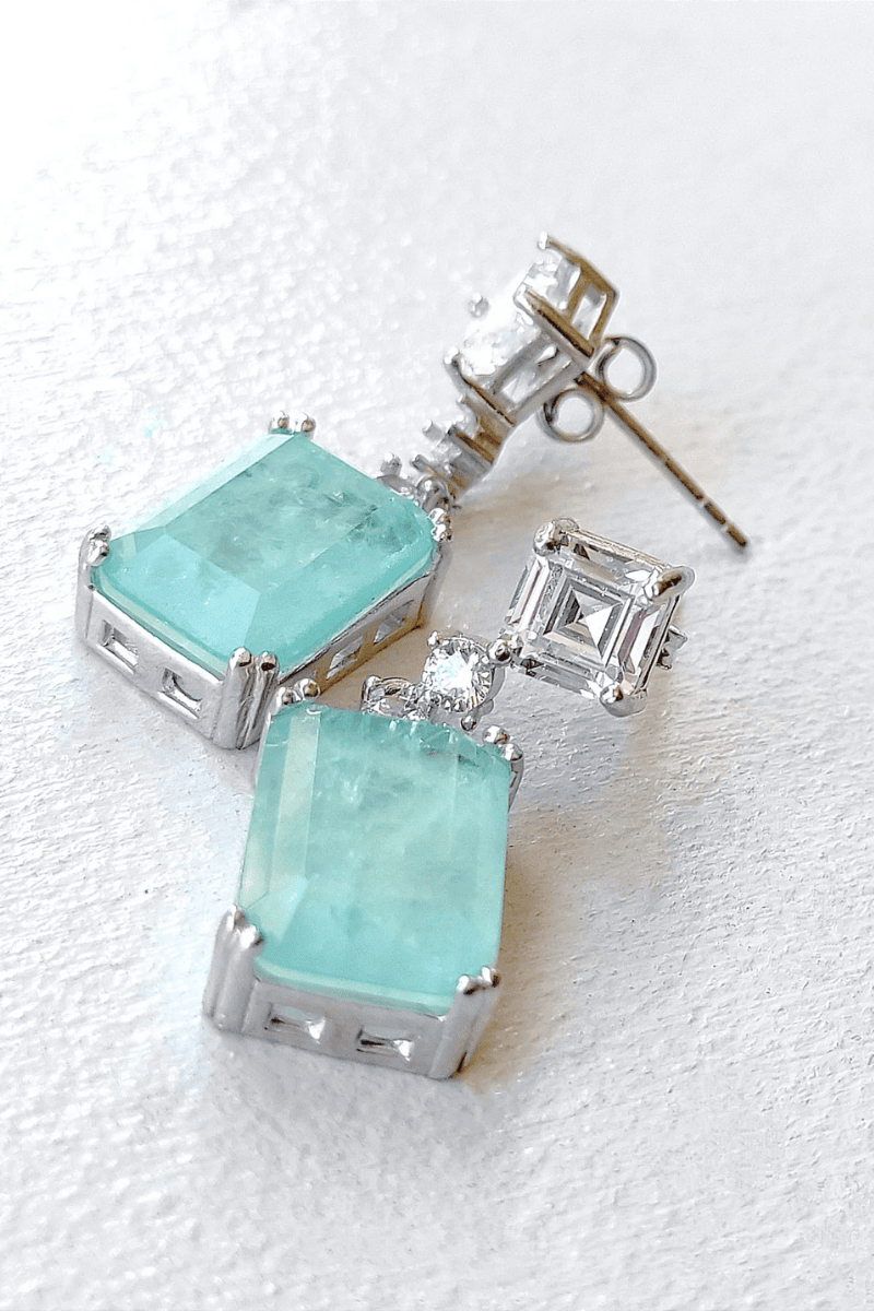 Paraiba (Yeşil Kuvars) & Baget Taşlı Sarkıt Küpe