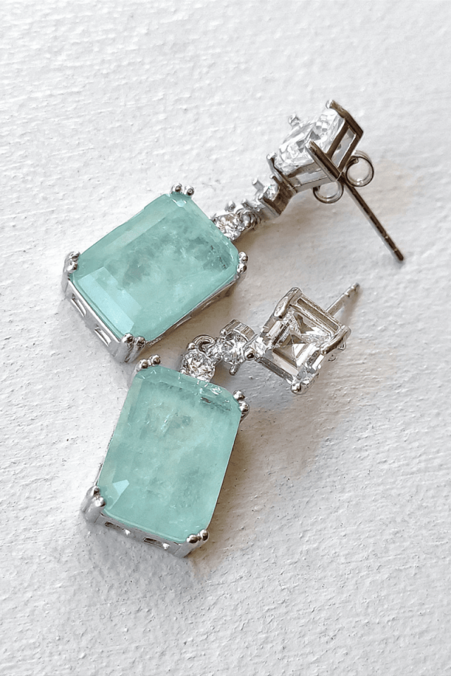 Paraiba (Yeşil Kuvars) & Baget Taşlı Sarkıt Küpe