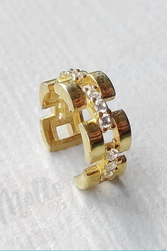 Zincir Form Beyaz Taşlı Earcuff Küpe