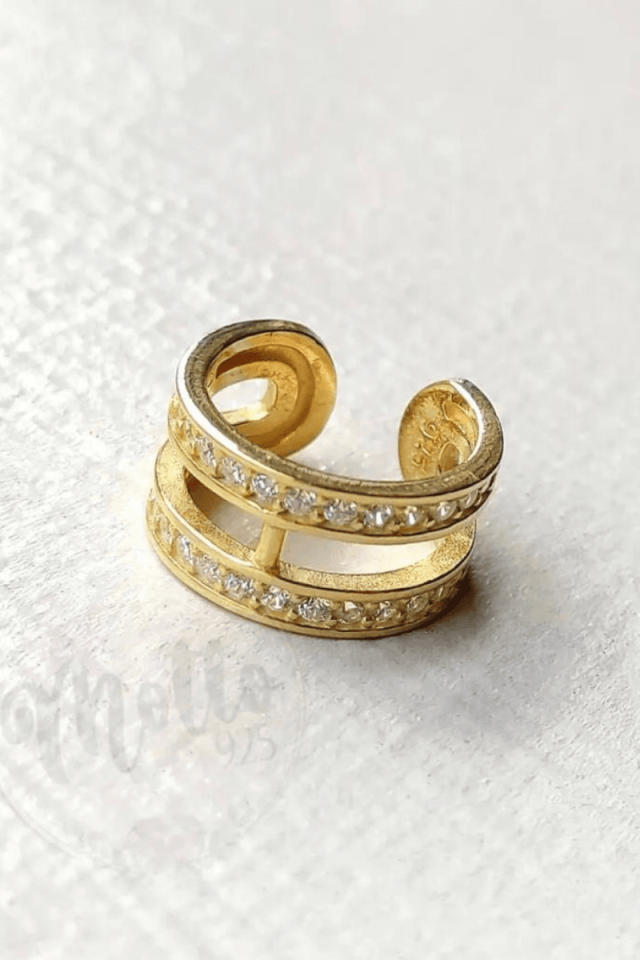 Çift Sıra Beyaz Taşlı Earcuff Küpe