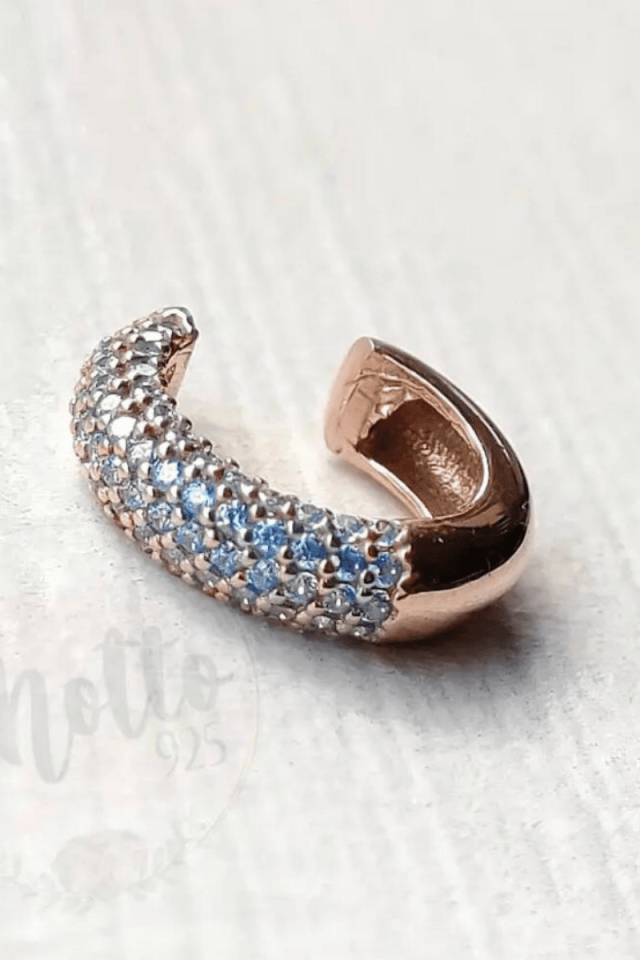 Yarım Tur Taşlı Earcuff Küpe - Rosegold
