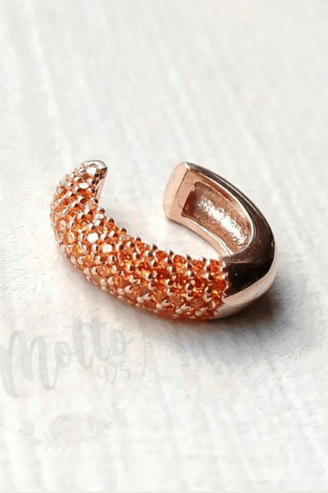 Yarım Tur Taşlı Earcuff Küpe - Rosegold