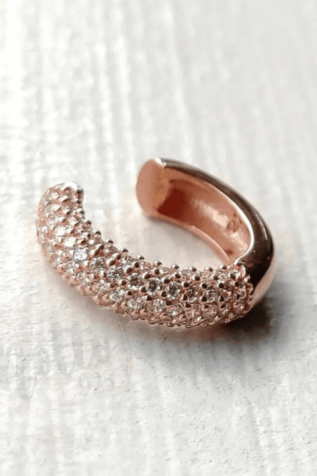 Yarım Tur Taşlı Earcuff Küpe - Rosegold