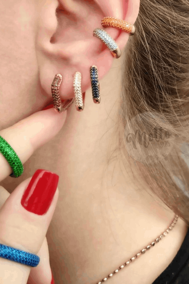 Yarım Tur Taşlı Earcuff Küpe - Rosegold