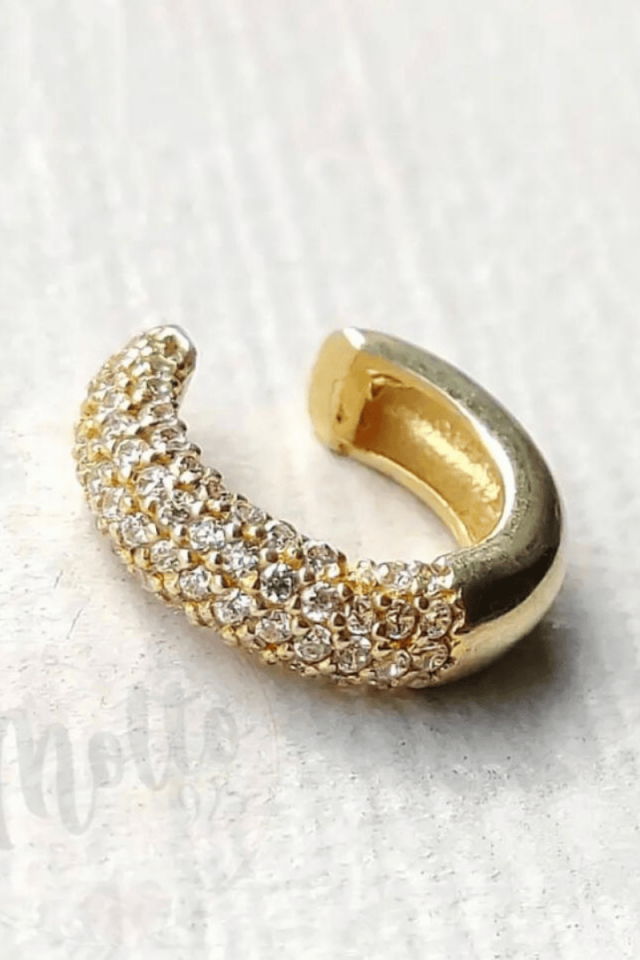 Yarım Tur Taşlı Earcuff Küpe - Gold